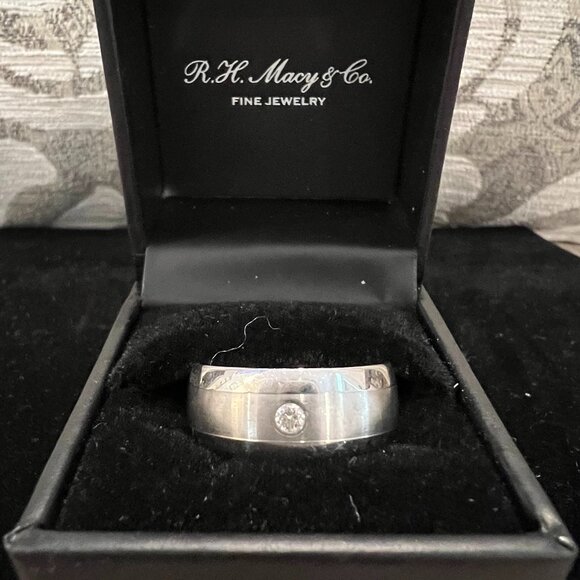 Triton Other - TRITON 8mm Tungsten .07ct Genuine DIAMOND Satin Center Beveled Edge Band Ring